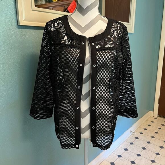 Multiples Black Lace Mesh Jacket - Picture 1 of 7